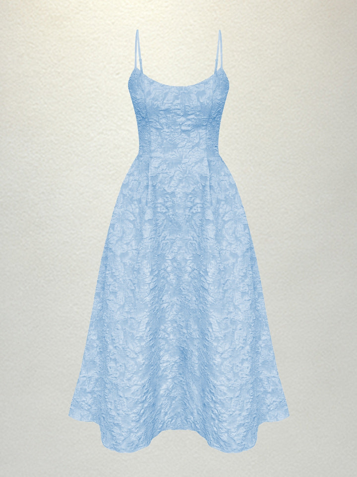 Midi A-Line Dress with Embroidered Floral Illustrations - Liliana