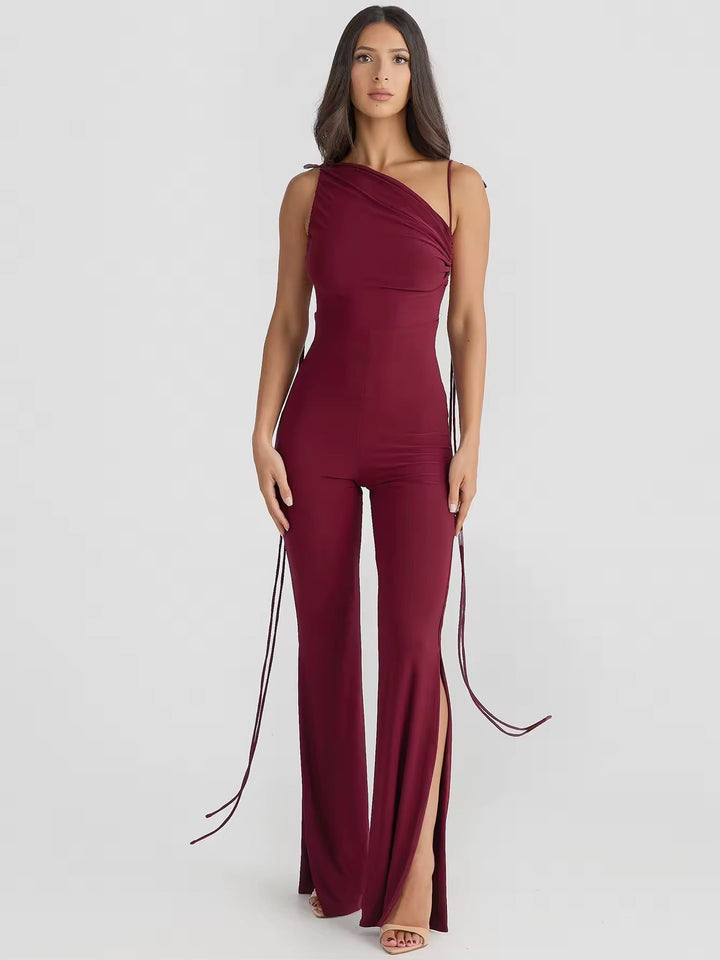 Long Open-Back Jumpsuit with Pedal Push Pants - Melenia