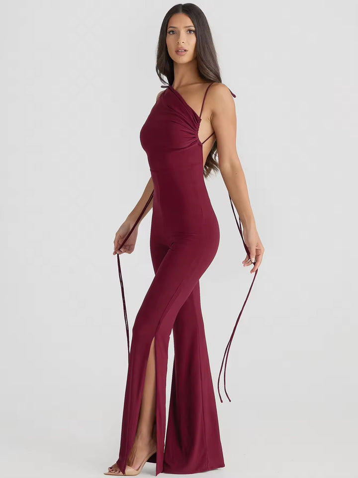 Long Open-Back Jumpsuit with Pedal Push Pants - Melenia