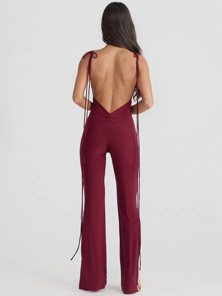 Long Open-Back Jumpsuit with Pedal Push Pants - Melenia