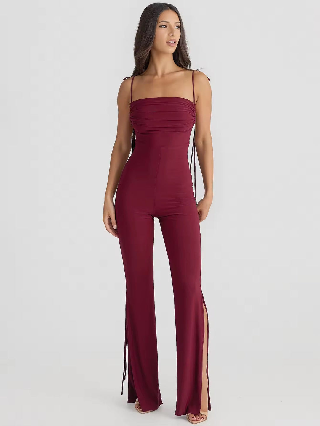 Long Open-Back Jumpsuit with Pedal Push Pants - Melenia