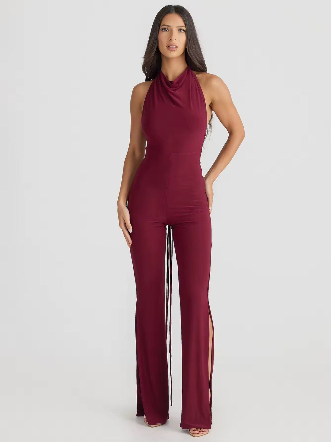 Long Open-Back Jumpsuit with Pedal Push Pants - Melenia