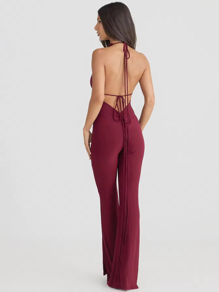 Long Open-Back Jumpsuit with Pedal Push Pants - Melenia