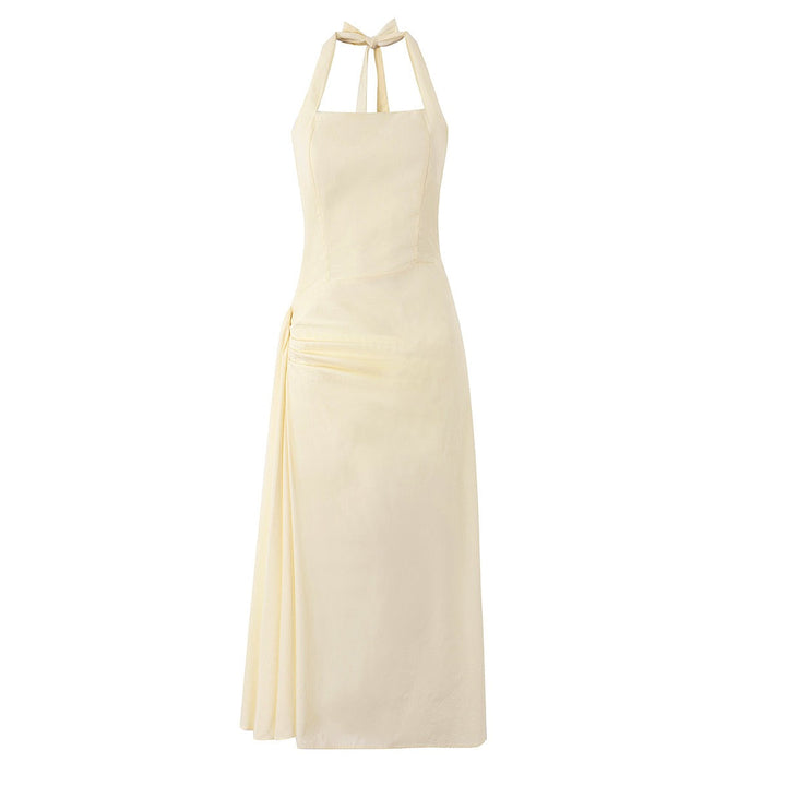 Midi dress with neck ties, an open back, and ruching – LANA