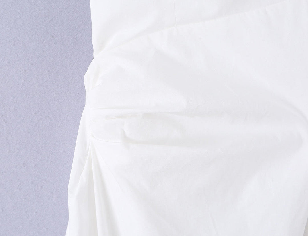 Midi dress with neck ties, an open back, and ruching – LANA