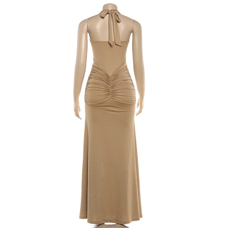 שמלת מקסי זרקונים מנצנצים קשירה בעורף גב פתוח - YANAY