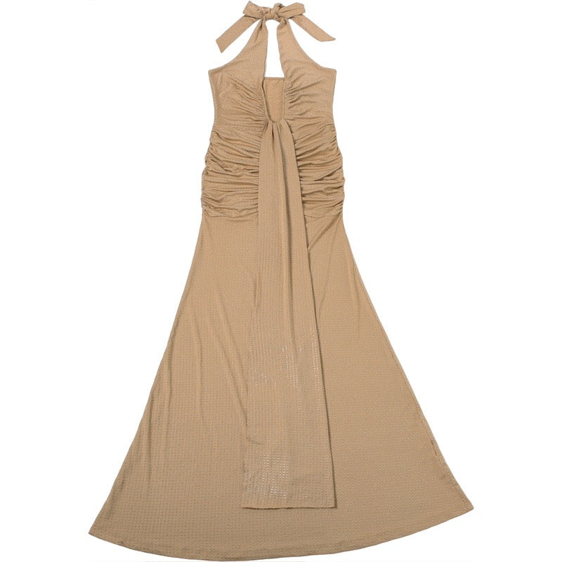 שמלת מקסי זרקונים מנצנצים קשירה בעורף גב פתוח - YANAY