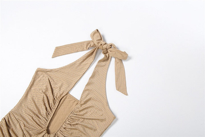 שמלת מקסי זרקונים מנצנצים קשירה בעורף גב פתוח - YANAY