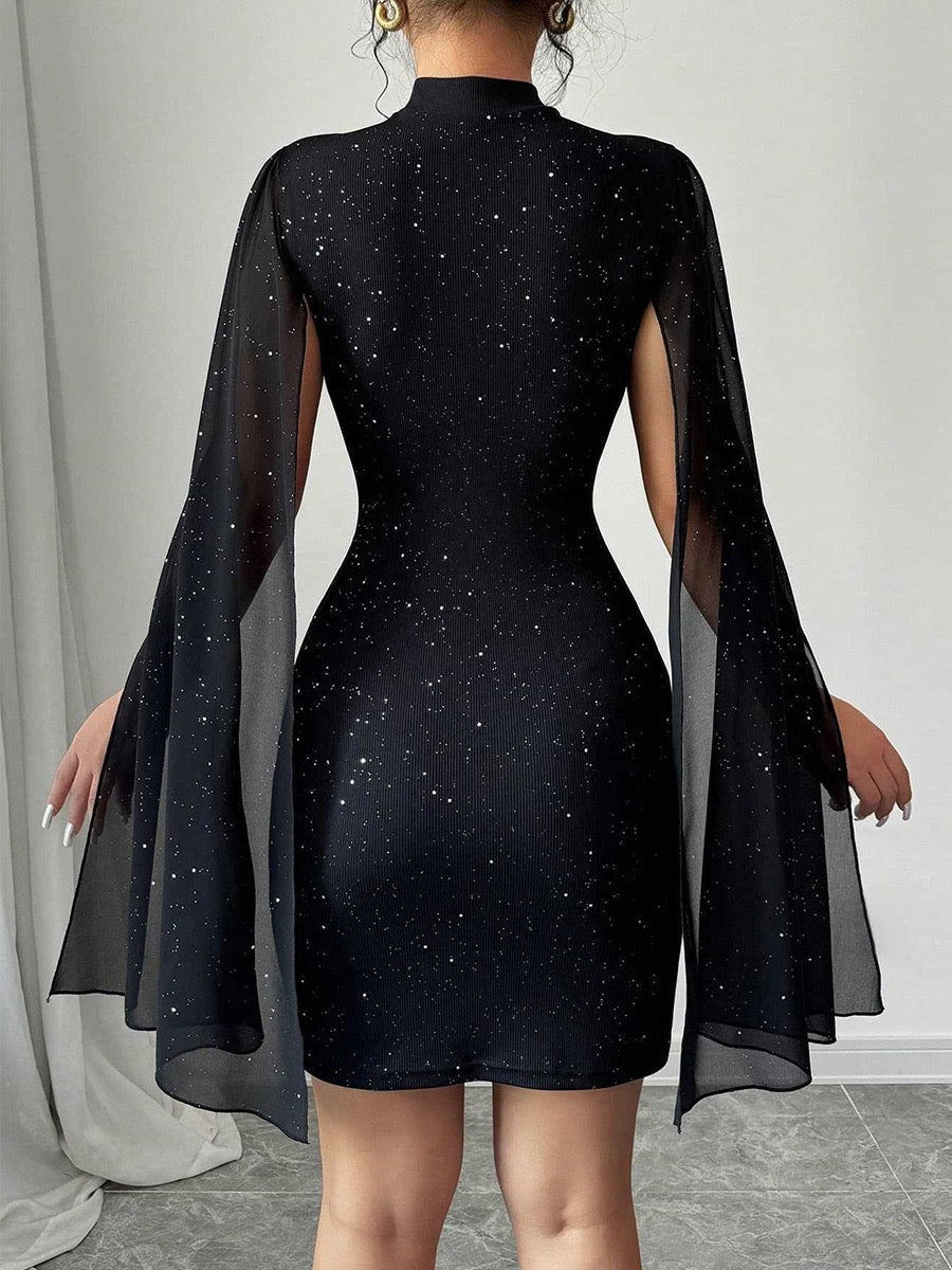 Mini Sequin Dress with Open Chiffon Sleeves Design - MOYA