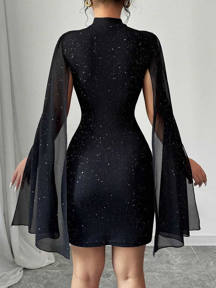 Mini Sequin Dress with Open Chiffon Sleeves Design - MOYA