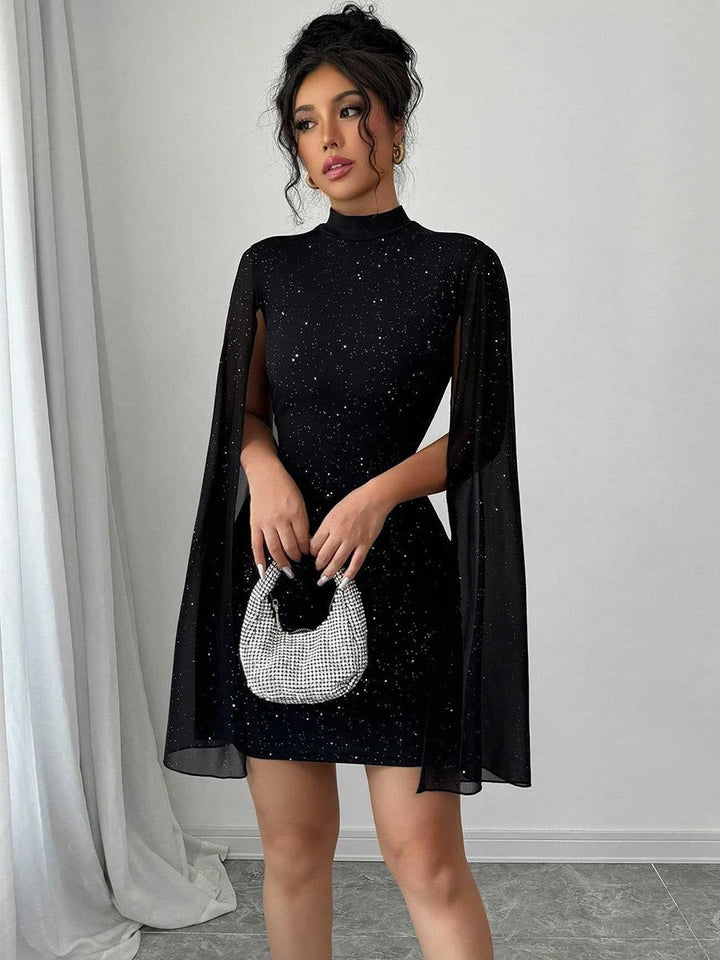 Mini Sequin Dress with Open Chiffon Sleeves Design - MOYA