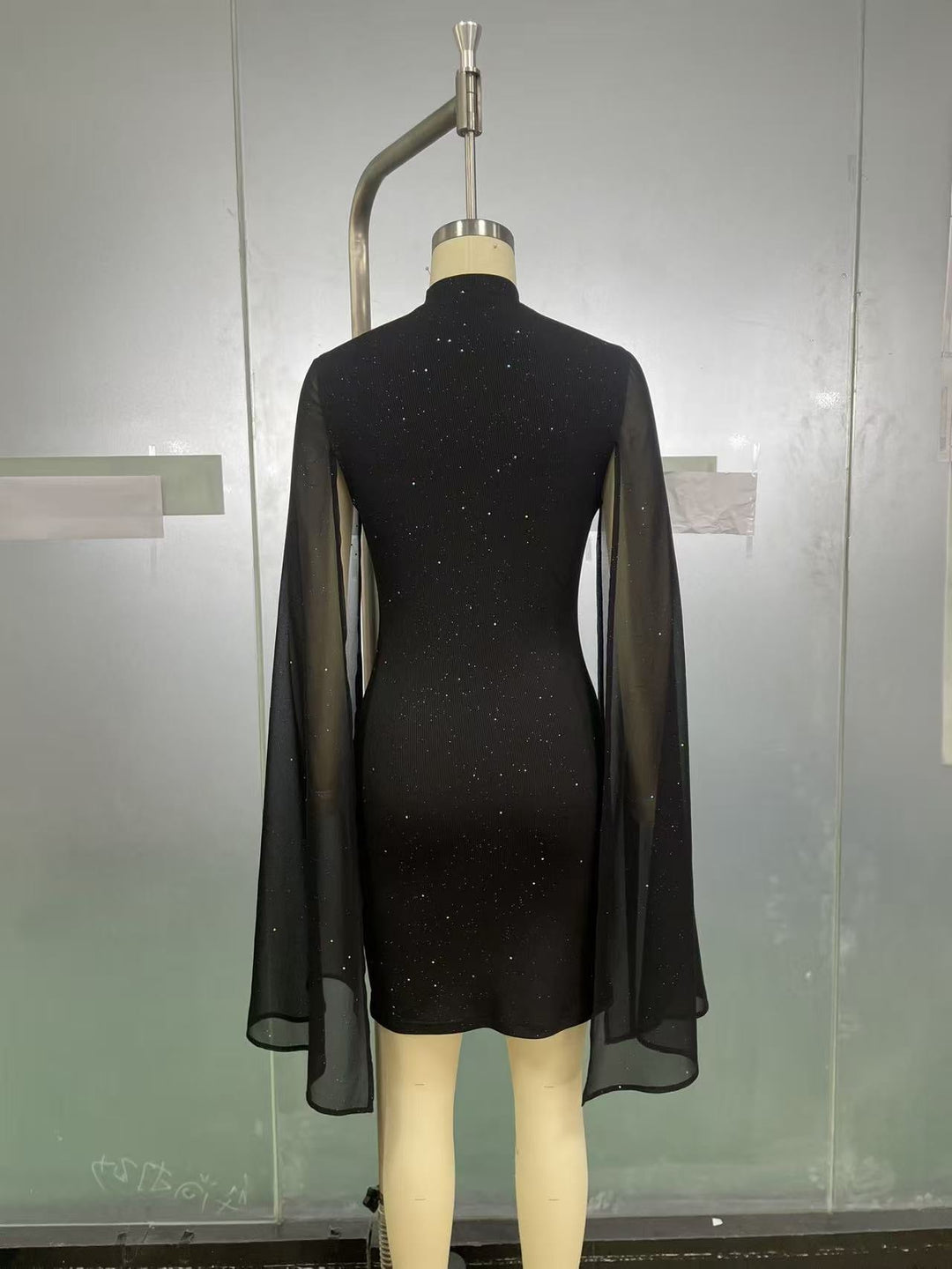 Mini Sequin Dress with Open Chiffon Sleeves Design - MOYA