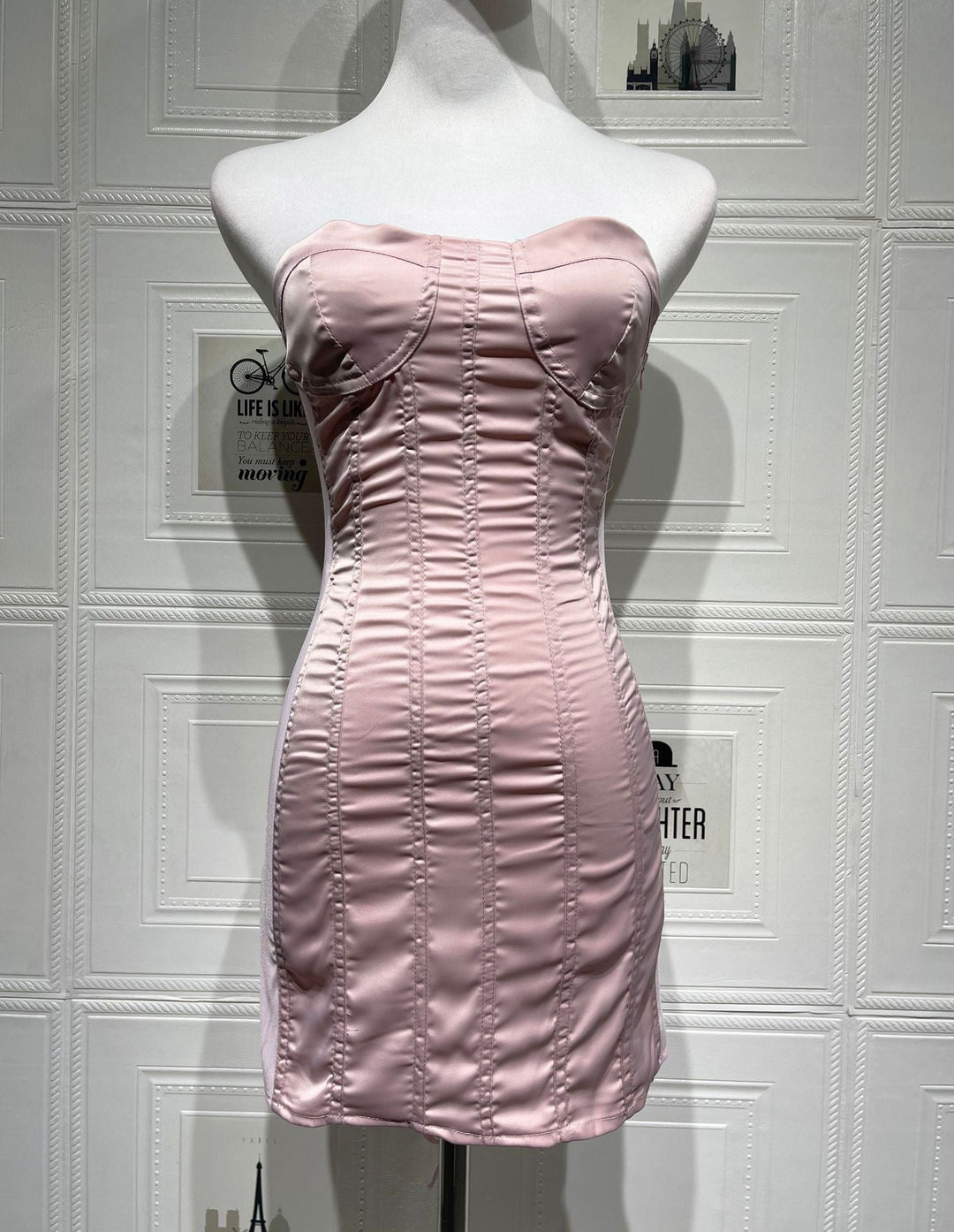 Strapless Satin Mini Dress with Back Tie for Waist Fitting - DARIA