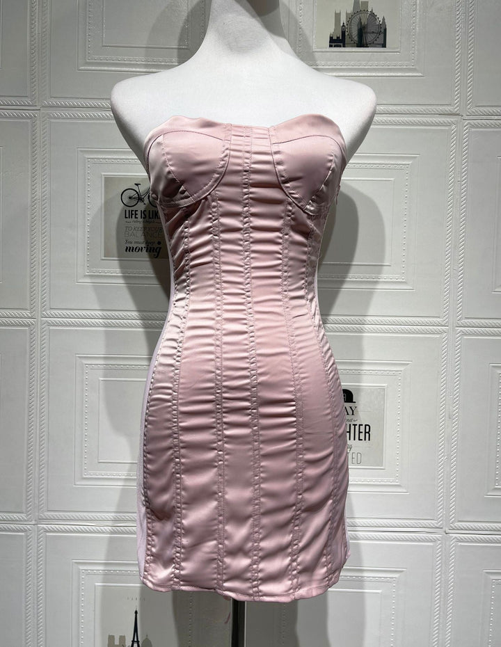 Strapless Satin Mini Dress with Back Tie for Waist Fitting - DARIA