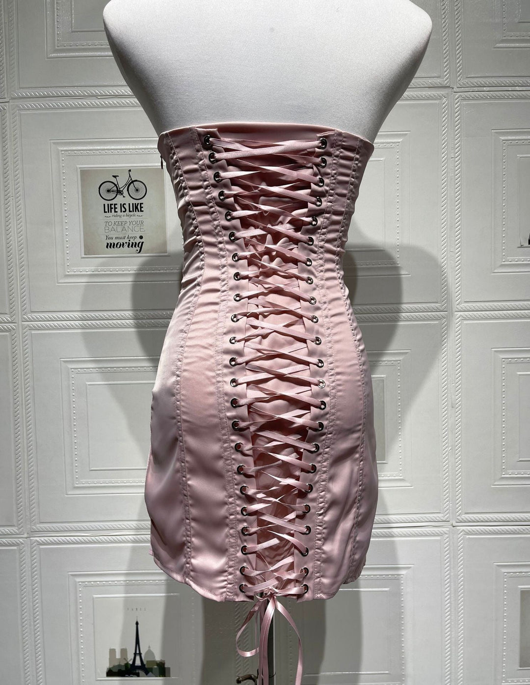 Strapless Satin Mini Dress with Back Tie for Waist Fitting - DARIA