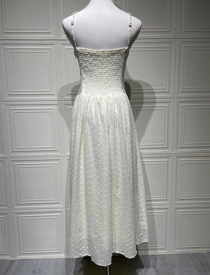 A-Line Midi Dress with Floral Embroidery - Tova