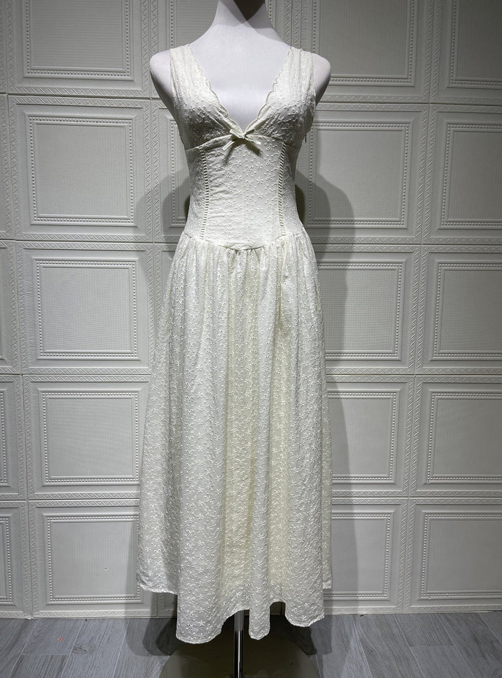 A-Line Midi Dress with Floral Embroidery - Tova
