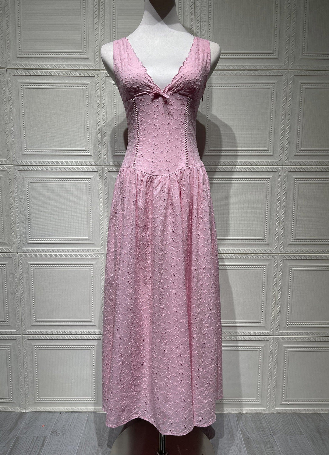 A-Line Midi Dress with Floral Embroidery - Tova