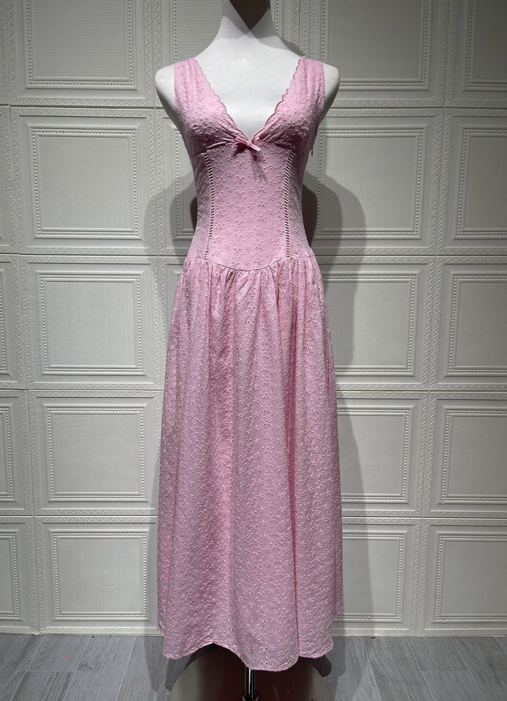 A-Line Midi Dress with Floral Embroidery - Tova