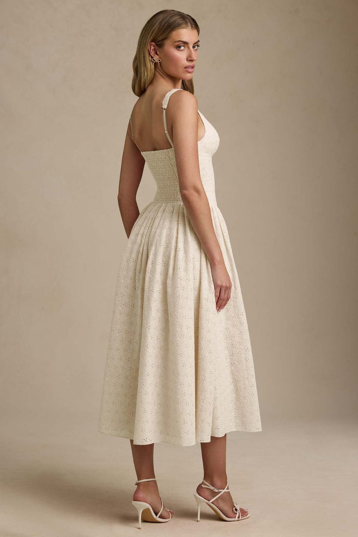 A-Line Midi Dress with Floral Embroidery - Tova