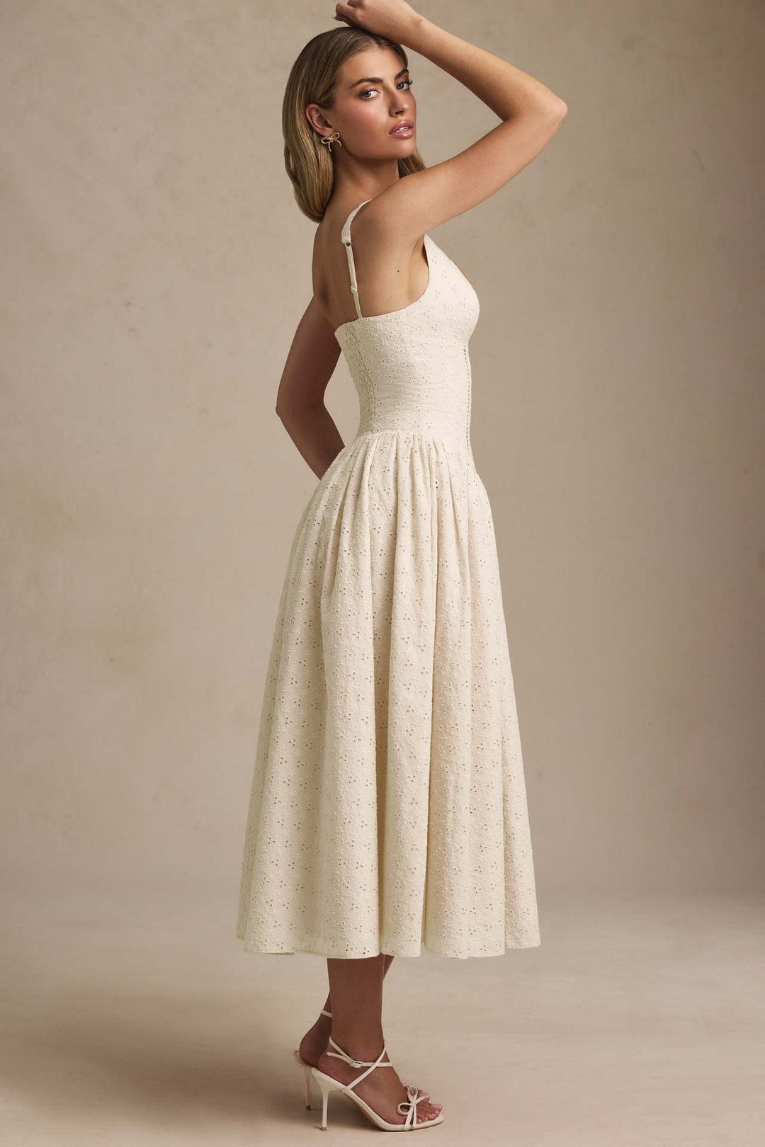 A-Line Midi Dress with Floral Embroidery - Tova