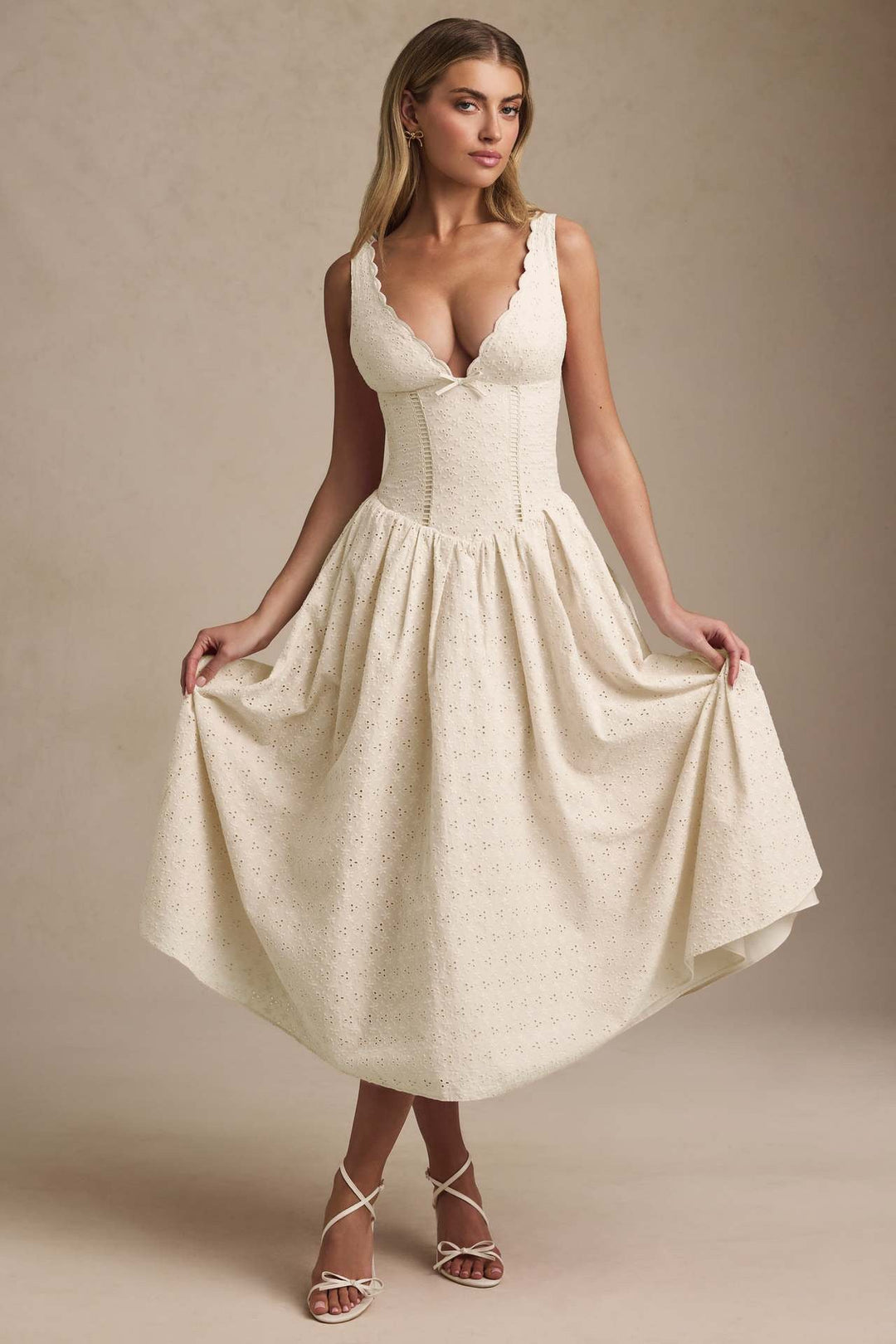 A-Line Midi Dress with Floral Embroidery - Tova