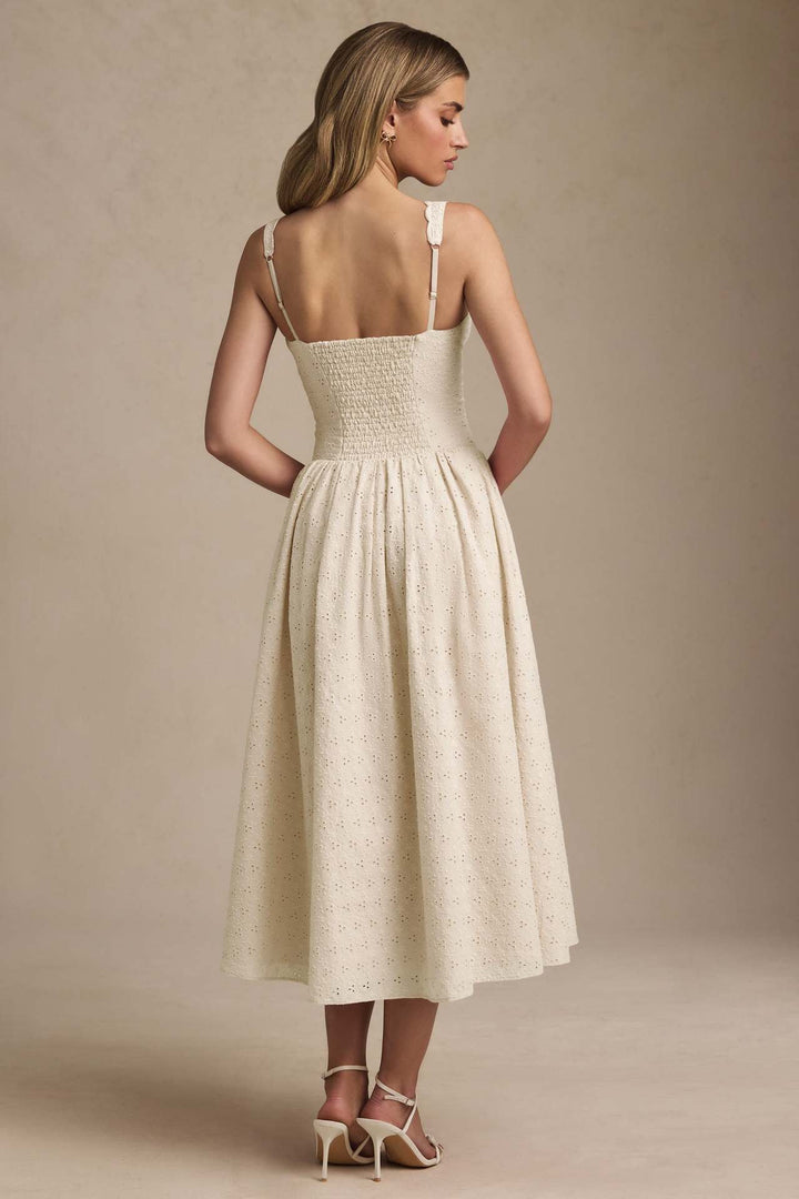 A-Line Midi Dress with Floral Embroidery - Tova