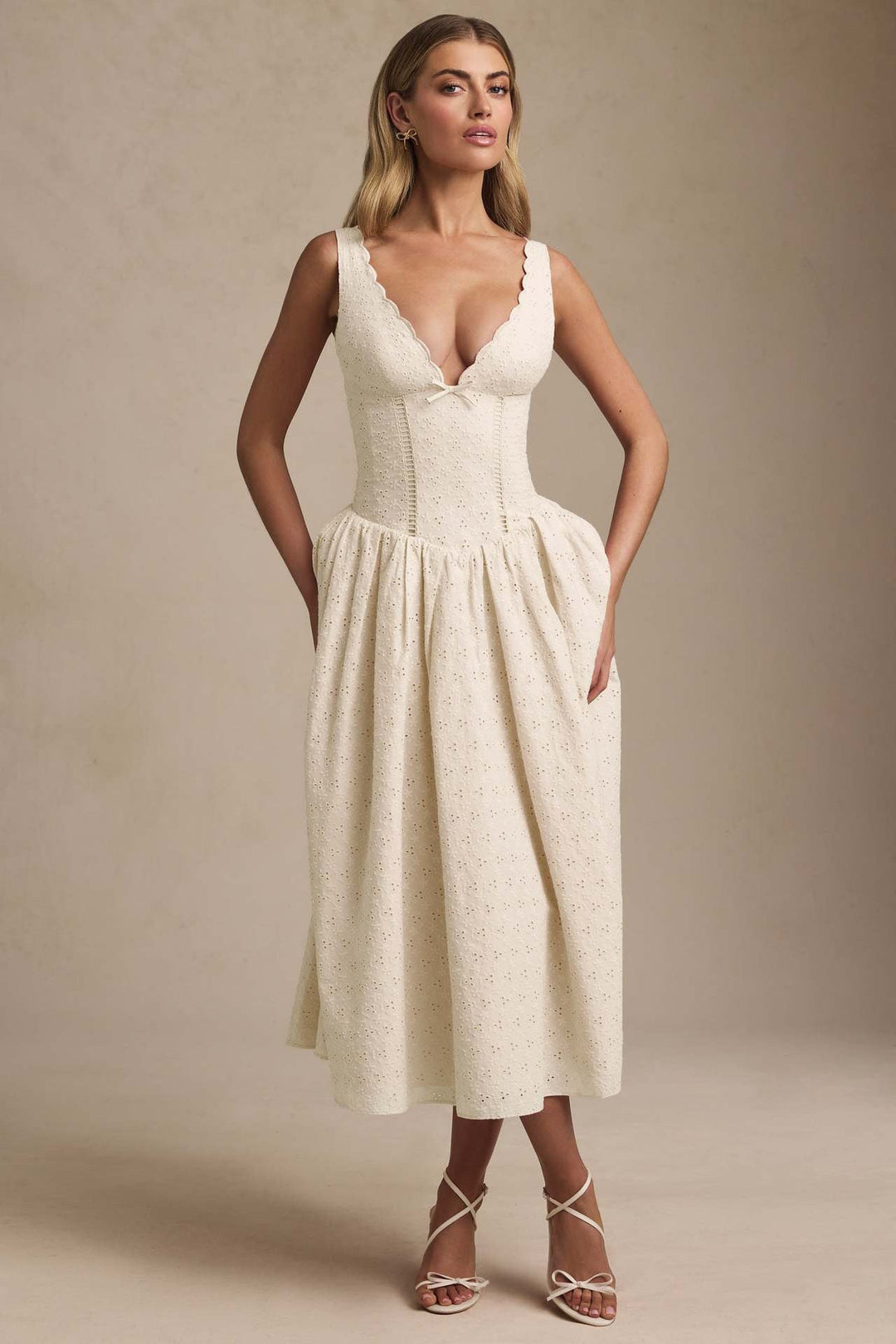 A-Line Midi Dress with Floral Embroidery - Tova