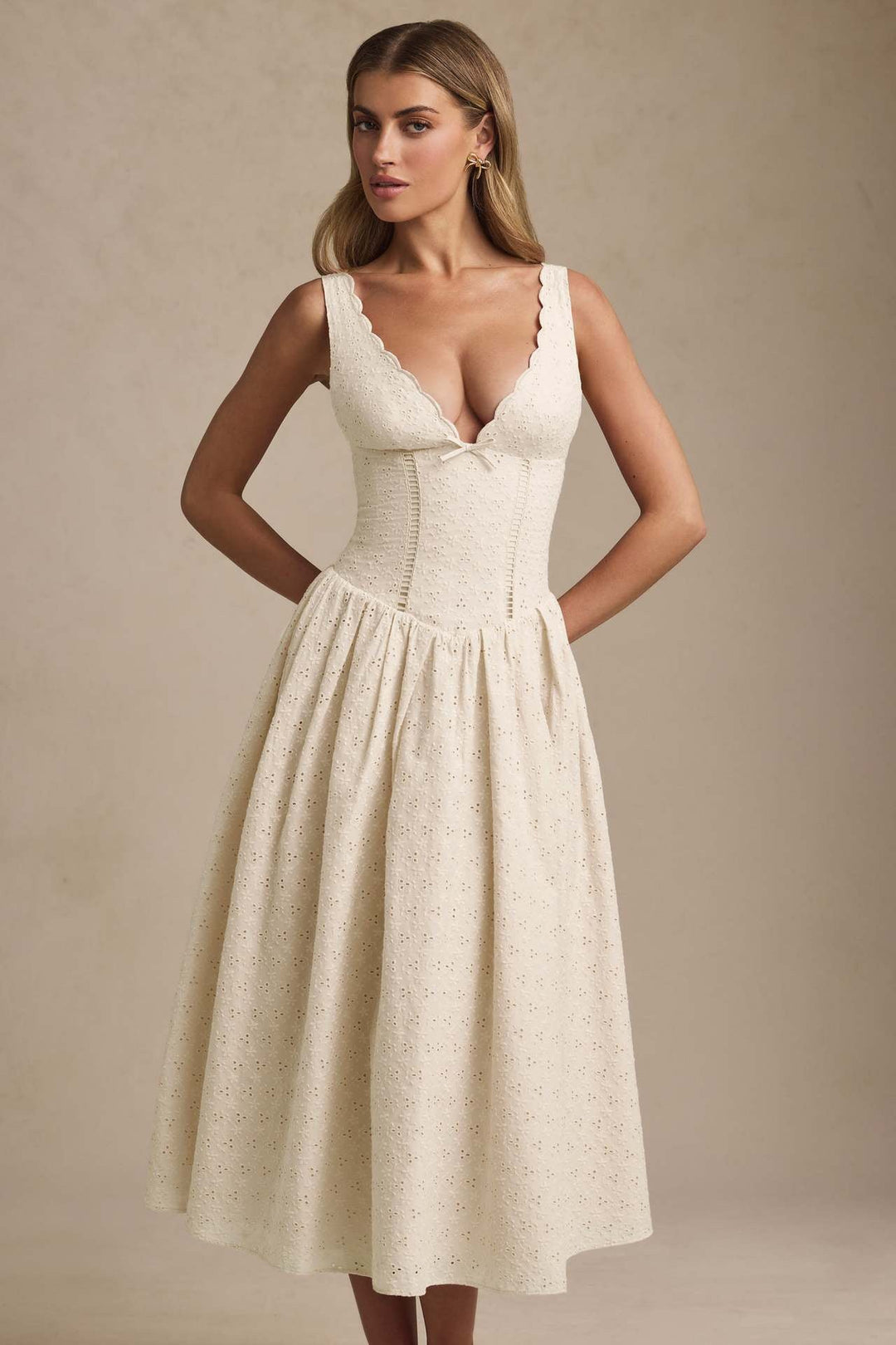 A-Line Midi Dress with Floral Embroidery - Tova