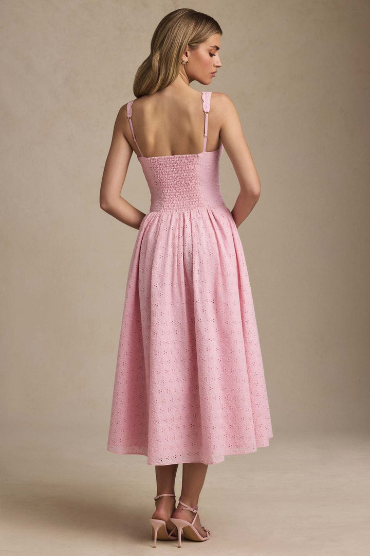 A-Line Midi Dress with Floral Embroidery - Tova