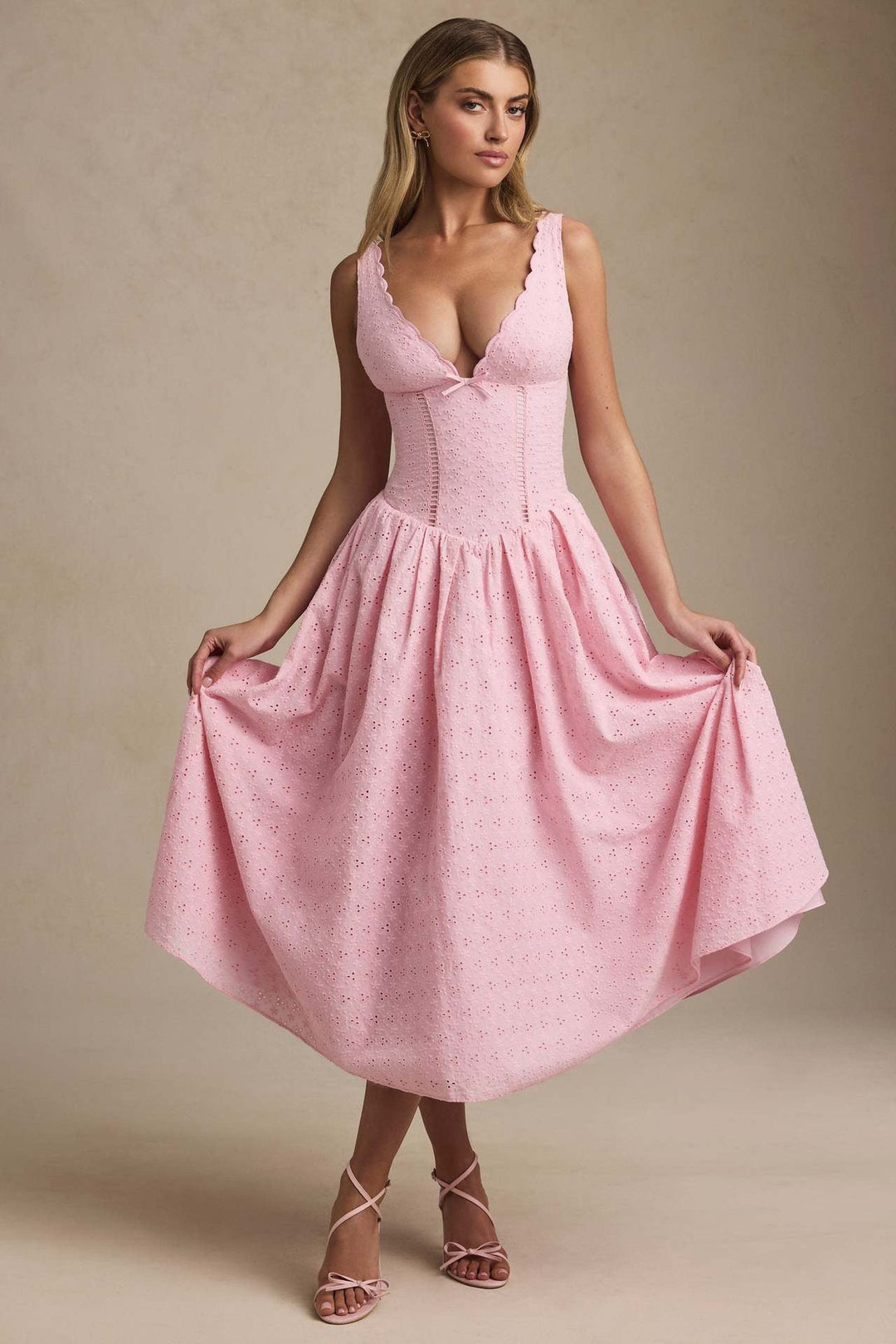 A-Line Midi Dress with Floral Embroidery - Tova