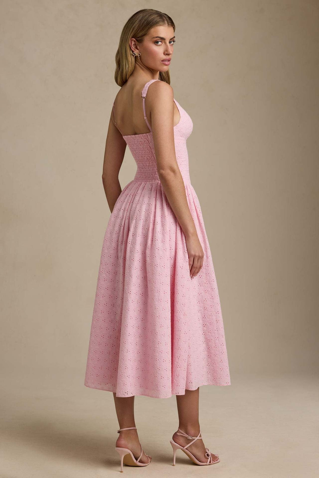 A-Line Midi Dress with Floral Embroidery - Tova