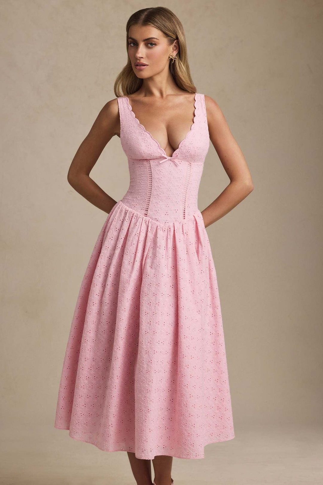A-Line Midi Dress with Floral Embroidery - Tova