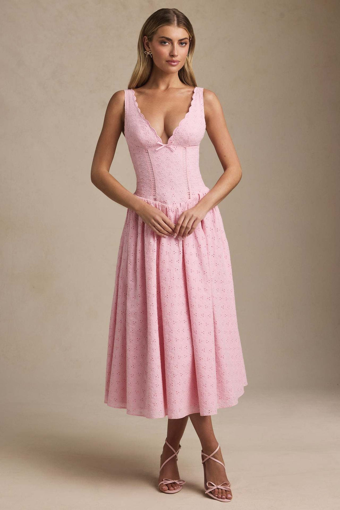 A-Line Midi Dress with Floral Embroidery - Tova