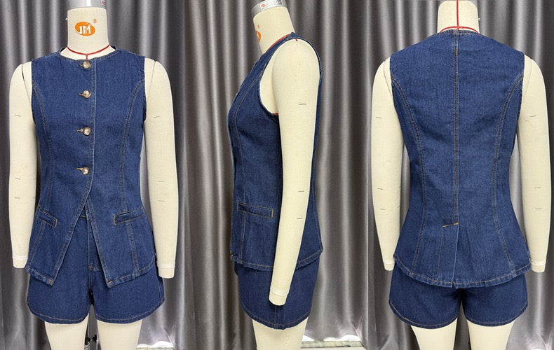 Two-piece denim set with shorts and a button-up shirt – Julian