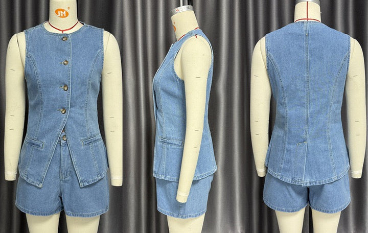Two-piece denim set with shorts and a button-up shirt – Julian