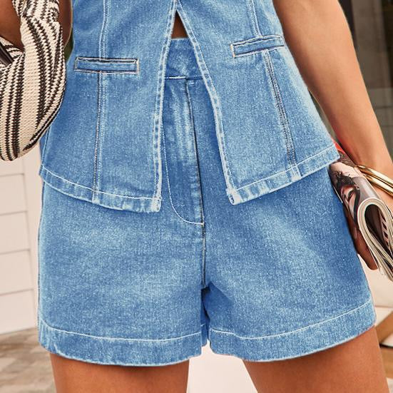 Two-piece denim set with shorts and a button-up shirt – Julian