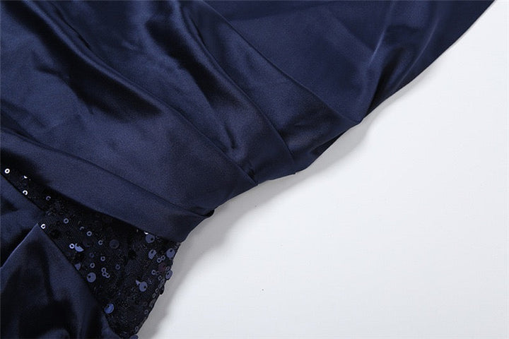 Satin Maxi Dress with Pleats, Open Back, and Sequin Decoration - EDEN