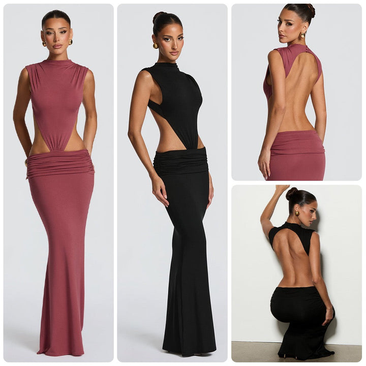 Maxi Dress with Ruching, Open Back and Cutouts - Pery
