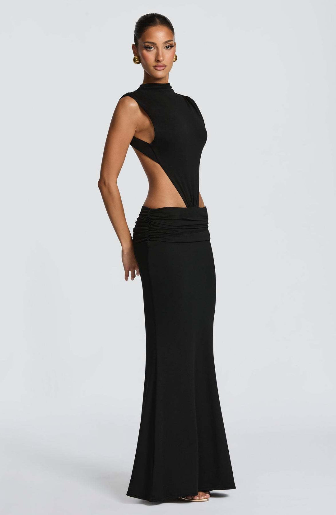Maxi Dress with Ruching, Open Back and Cutouts - Pery