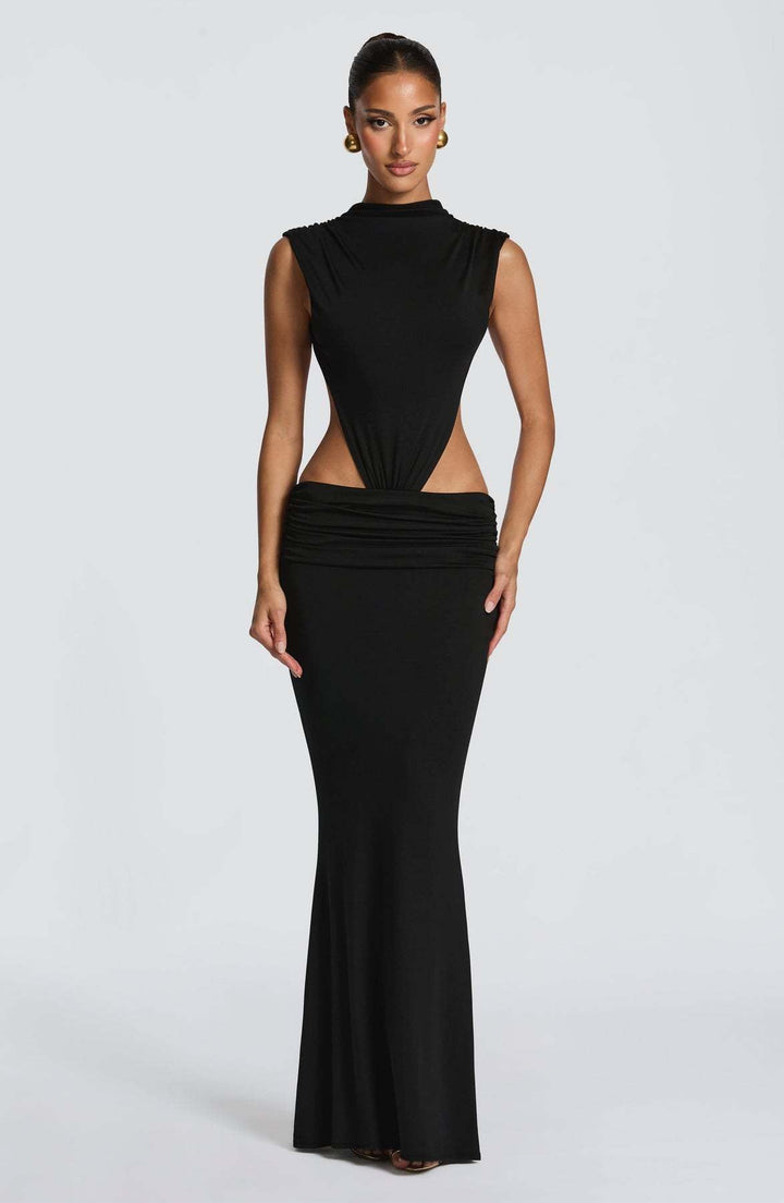 Maxi Dress with Ruching, Open Back and Cutouts - Pery
