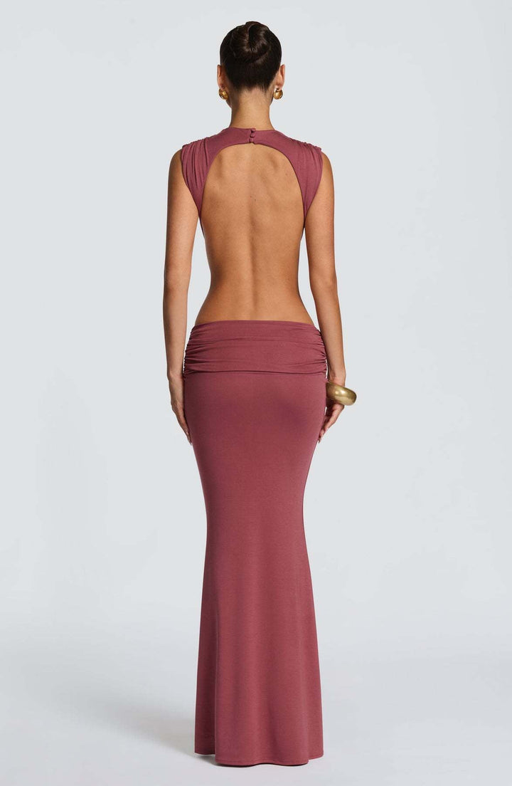 Maxi Dress with Ruching, Open Back and Cutouts - Pery