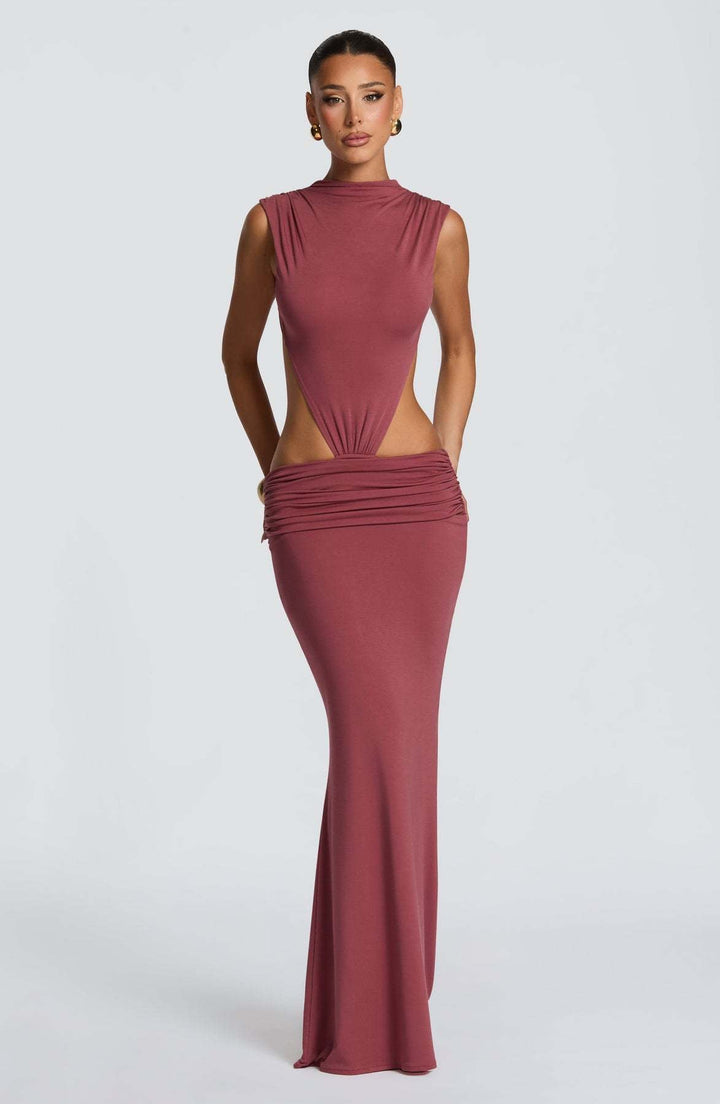 Maxi Dress with Ruching, Open Back and Cutouts - Pery
