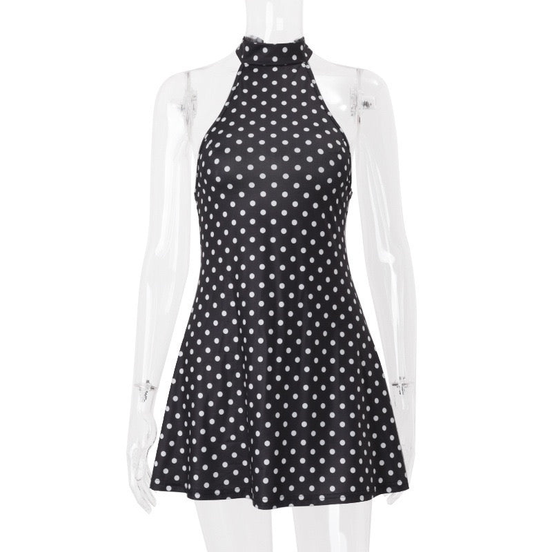 Mini Collar Dress with Polka Dots and Open Back - Carina