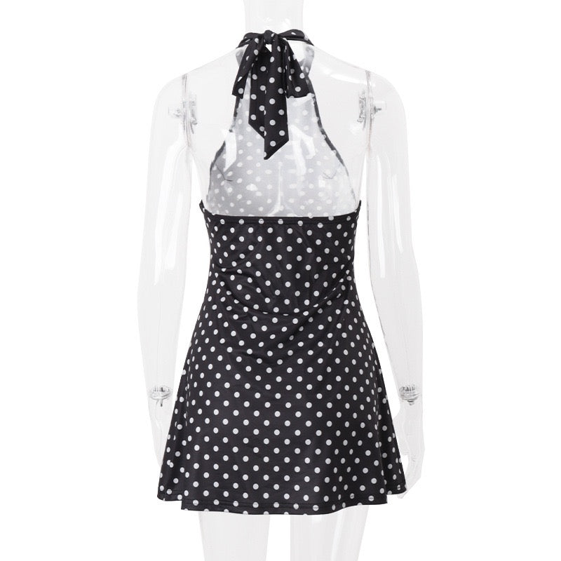 Mini Collar Dress with Polka Dots and Open Back - Carina