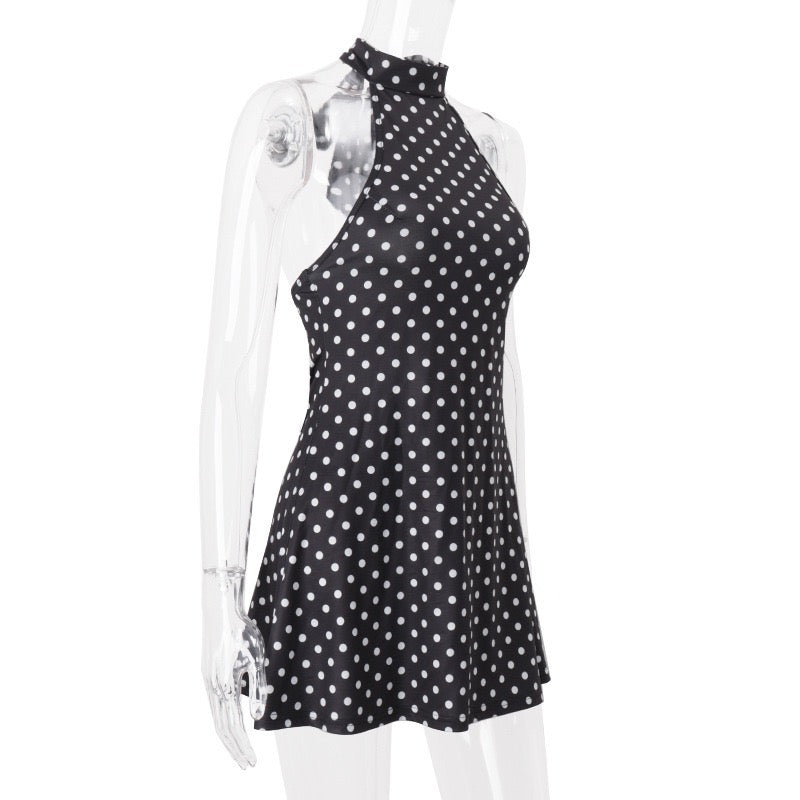 Mini Collar Dress with Polka Dots and Open Back - Carina