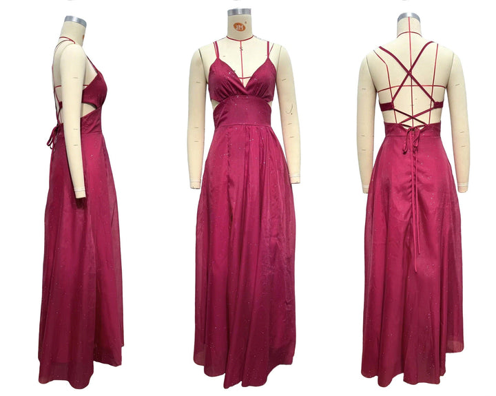 Sequin maxi dress with a slit and back ties for a fitted waist – LALIA