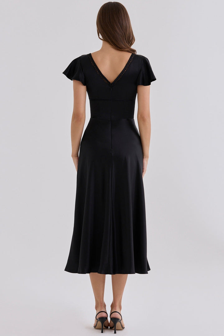 VERDELI satin babydoll midi dress with lace trim