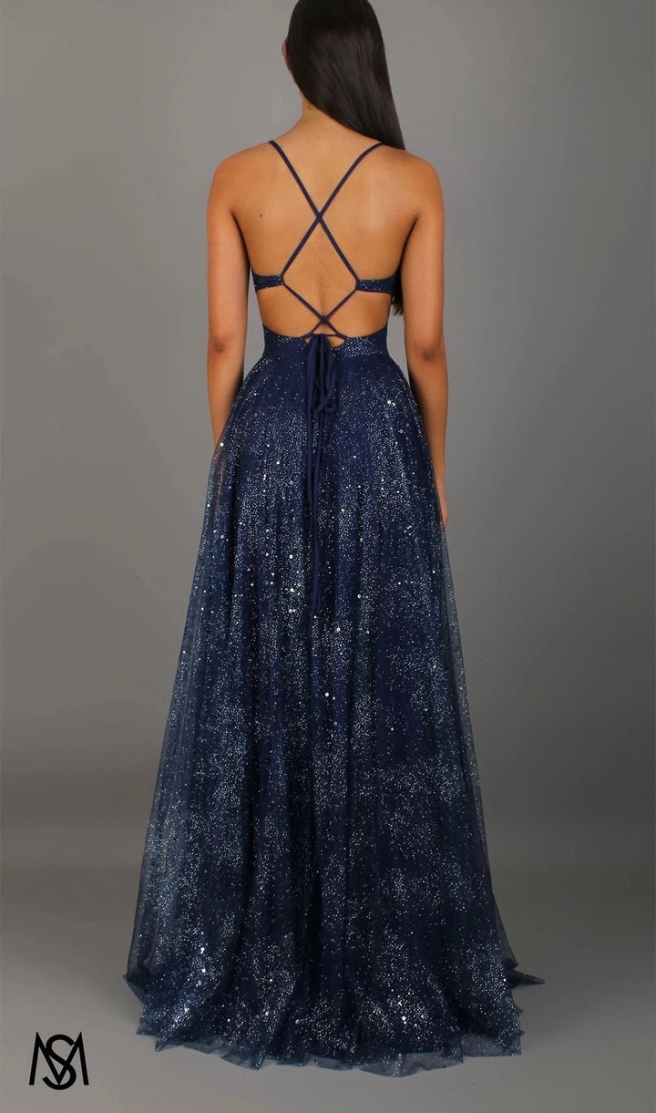 Sequin maxi dress with a slit and back ties for a fitted waist – LALIA