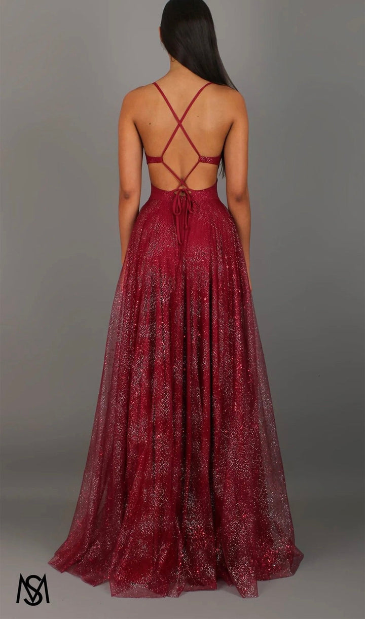 Sequin maxi dress with a slit and back ties for a fitted waist – LALIA